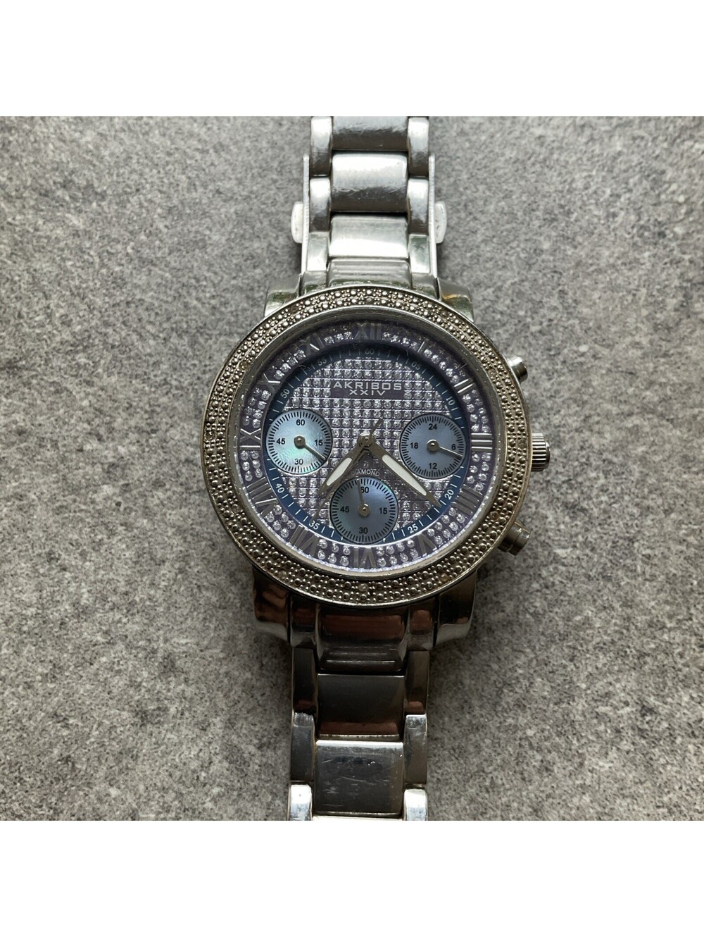 Akribos XXIV AK440BU 37mm Genuine Diamond Women’s Chronograph Watch B-O